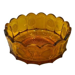 Vintage Coin Glass Amber Bowl Fostoria Scalloped Mid-Century Modern MCM